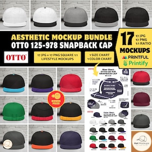 OTTO 125-978 Cap Mockup Bundle Printful Otto Snapback Cap Charts,Otto Hat Mockup 6panel Wool Blend Snap Cap Mockup,Digital Aesthetic Mockup