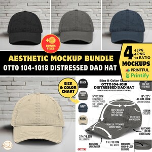 OTTO 104-1018 Dad Hat Mockup Bundle, OTTO Distressed Dad Hut Mock up Ästhetischer Weißer Ziegel Hintergrund, Otto Distressed Cap Größentabelle