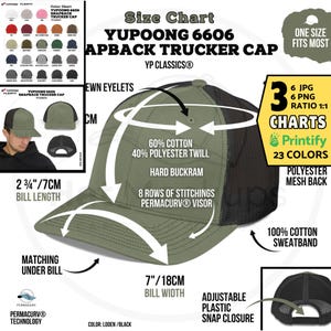 YUPOONG 6606 Cap Size Chart Printify 6606 Snapback Trucker Cap Color Chart 23 colors, Yupoong Trucker Cap Features YP Classics 6606 Snapback