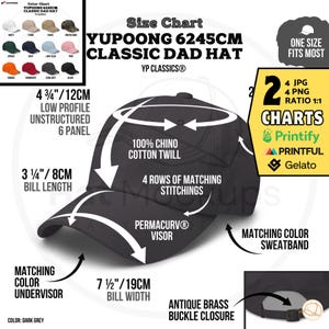 Size Chart YUPOONG 6245CM CLASSIC Dad Hat Color Chart Mockup Yupoong Dad Hat Features YP Classics 6245CM Dad Cap Low Profile Circumference