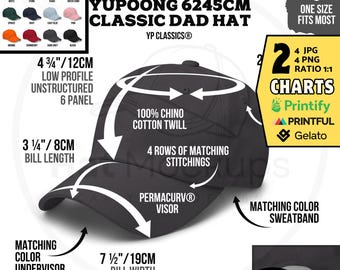 Size Chart YUPOONG 6245CM CLASSIC Dad Hat Color Chart Mockup Yupoong Dad Hat Features YP Classics 6245CM Dad Cap Low Profile Circumference