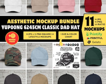 YUPOONG 6245CM Classic Dad Hat Mockup Bundle, Dad Hat Yupoong 6245 Mockup, Baseball Cap Mockup, Printful Hat Mockup,Dad Hat Size Color Chart