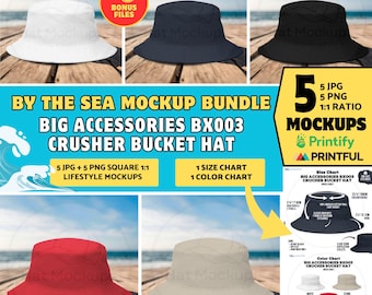 Pacote de Mockups de Chapéu Bucket BX003 da BIG ACCESSORIES, Mockups de Verão para Praia (Download Digital em JPG e PNG)