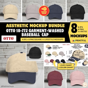 OTTO 18-772 Kappe MOCKUP Bundle Otto 18772 Baseballkappe ästhetische Mockups für Hut Verkäufer, Low-Profile Otto 18772 Größentabelle Farben