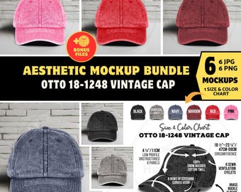 VINTAGE OTTO CAP 18-1248 Mockup Bundle Otto 181248 Vintage Cap Aesthetic Mockups, Otto Vintage Cotton Twill Cap Mockup, Lifestyle Hat Mockup