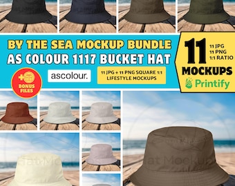 Pacote de Mockups de Chapéu Bucket AS COLOUR 1117, AS1117 Cenários de Praia de Verão (Download Digital JPG, PNG)