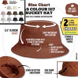 Größentabelle als Farbe 1117 Bucket Hat Eigenschaften, Farbkarte als Farbe 1117, Printify AS1117 Bucket Hat Produktinformationen, digitale Huttabelle