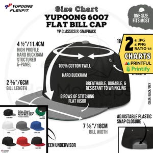 YUPOONG 6007 Size Chart Yupoong Flexfit Flat Bill Cap Color Chart, Flexfit Yp Classics 6007 5-Panel Cotton Twill Snapback Features Charts
