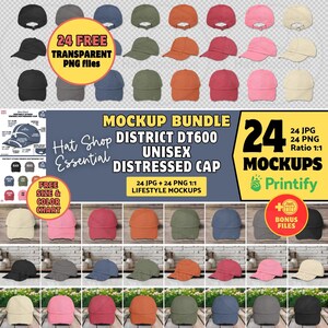 DISTRESSED CAP Mockup Bundle, District DT600 Hat Shop Essentials Mocks, Transparent Png (Digital Download, Jpg)