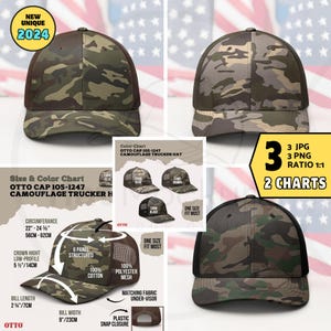 OTTO CAMOUFLAGE TRUCKER Hat Mockup Bundle, Camo Olive Otto Cap 105-1247 Trucker Hat Mockup, Brown Camo Otto Trucker Cap Mockup Otto Camo Hat