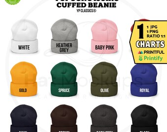 YUPOONG 1501KC BEANIE Color Chart Printful Cuffed Beanie Color Guide,Yupoong Beanie Digital Download Color Chart YP Classic Knit Beanie Cuff