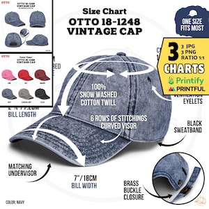 GORRA OTTO 18-1248 Tabla de tallas Tabla de colores Gorra vintage OTTO 18-1248 Características Gorra de papá Gorra vintage Otto Todos los lados Información del producto, Printful Printify