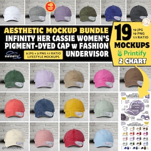 INFINITY HER Cassie Cap Mockup Bundle with Aesthetic White Brick Wall Background, Womens Pigment-Dyed Cap w Fashion Undervisor Front Mockups
