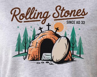 Rollings Stones Since AD 33: Christian Humor Bella+Canvas 3001 Unisex T-Shirt, Sizes XS-5XL