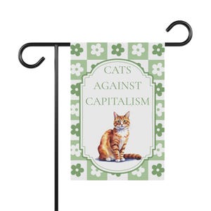 Drapeau des chats contre le capitalisme | Bannière fantaisiste de jardin de chat | Décoration de jardin anticapitaliste | Cadeau politique pour amoureux des chats | Drapeau d'extérieur