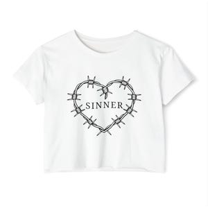 SINNER Crop Top | Barbed Wire Grunge Shirt | Alt Festival Clothing | Gothic Graphic Tee for Women