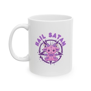 Hail Satin Mug | Funny Pastel Goth Coffee Cup | Kawaii Baphomet Pun Ceramic Mug