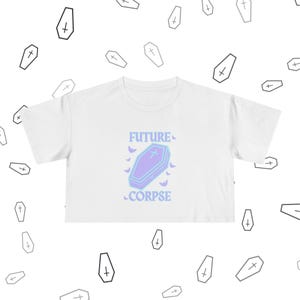 Future Corpse Crop Tee | Blue Coffin Gothic Shirt | Alt Girl Funny Top | Pastel Gothcore Shirt | Creepy Cute Crop