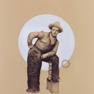 John Burgess in his Woolly Chaps Mixed Media Pencil Drawing image 2