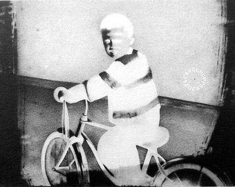 Negative Polaroid Boy on a Bike - Pencil Drawing