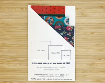 Reusable Beeswax Food Wrap Trio - Set of 3 Wraps