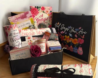 Confezione regalo cristiana per donne: coperta della fede, bicchiere e barattolo con versetti della Bibbia