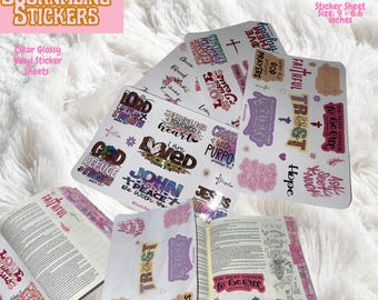 Christian Journaling Sticker Sheets| Clear or Glossy stickers, Bible Journal, Prayer Journal, 9 x 6 inch