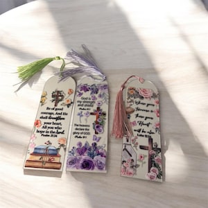 Clear Acrylic Christian Bookmarks – Inspirational Scripture Page Markers with Tassel | Floral Bible Accessories
