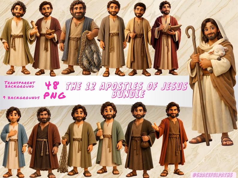 Jesus and the Disciples Clipart | Apostles of Jesus| 48 PNG Christian ...