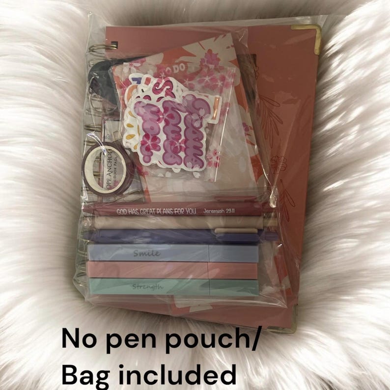 Bible study grab bag, Bible gift bag, spiral notebook, Christian sticker, washi tapes, Bible bookmark, pick bag, Christian mini bag, highlighters, pens, devotional book, set your eye on things above devotion