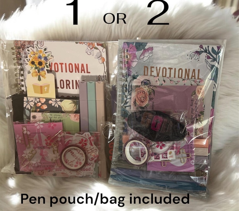 Bible study grab bag, Bible gift bag, spiral notebook, Christian sticker, washi tapes, Bible bookmark, pick bag, Christian mini bag, highlighters, pens, devotional book, set your eye on things above devotion