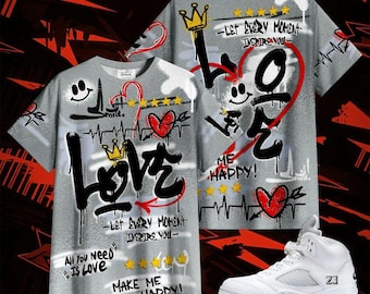 Sweatshirt To Match White Metallic 2026 5s - Happy Love Beats Graffiti Streetwear