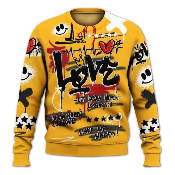 Printed Sweatshirt To Match White Taxi 12s Shirt, Happy Love Beats Graffiti Streetwear