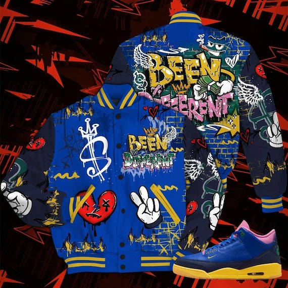Brazil Racer Blue Yellow 3s Varsity Jacket -  Printed Been Different Drip Graffiti