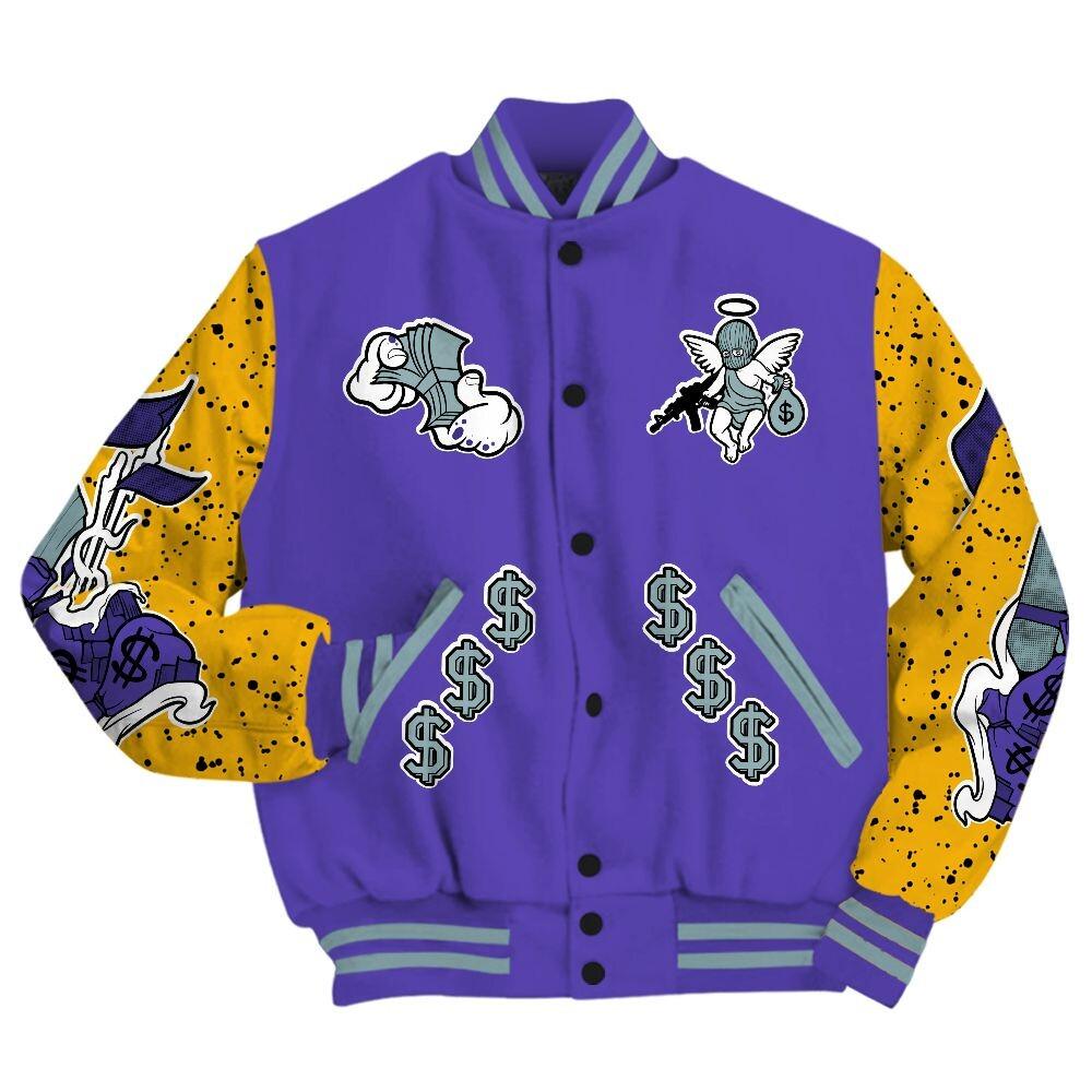 Discover Imperial Purple 4s Varsity Jacket, Printed Ones Move In Silence Graphic