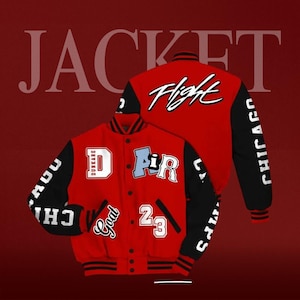 Varsity Jacket To Match OG Fire Red 5s, Printed AIR Number 23 GOAT