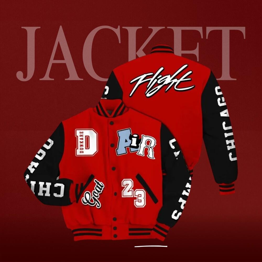 Varsity Jacket to Match OG Fire Red 5s, Printed AIR Number 23 GOAT