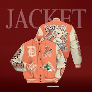 Dunkare Mönstrad Varsity Jacka Match DJ Khaled Crimson Bliss 5s, Betald I Full Bear