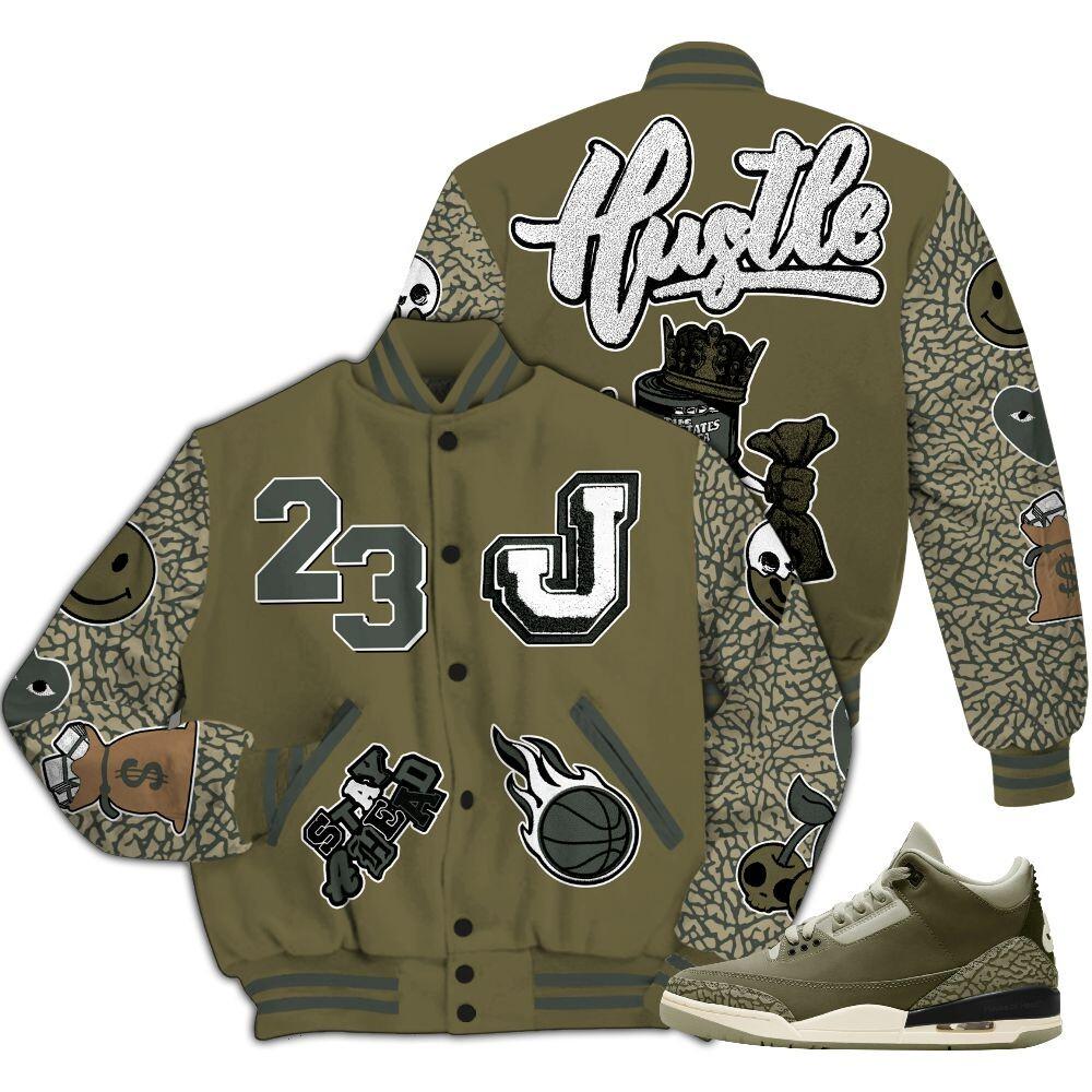 Discover Dunkare Varsity Jacket for AJ 3 Retro Family Affair 3s - Hustles Money Number 23