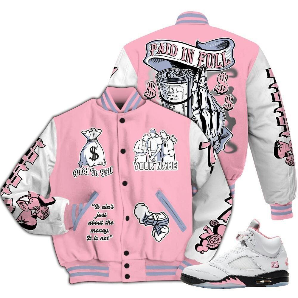 AJ 5 Retro 'paid in Full' Varsity Jacket: Custom Name All Over