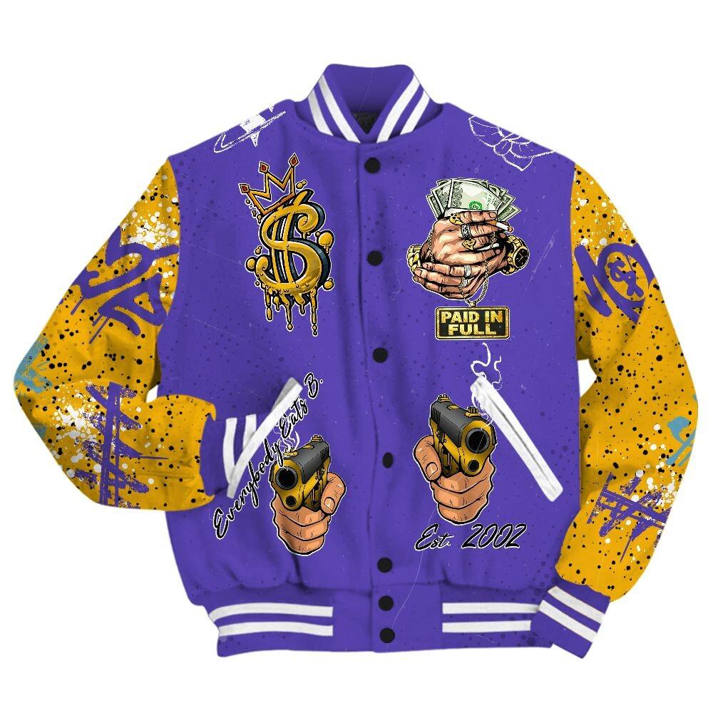 Discover Imperial Purple 4s Varsity Jacket, Printed Everybody Paid In Full Crayon