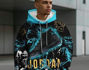 Hoodie Match AJ 11 Retro Gamma Blue 11s - Number 23 Drip Shoes Kicks Goat All Over Print