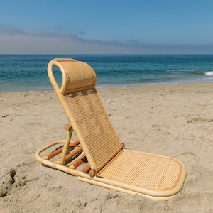 Rattan Folding Beach Chair With Adjustable Hooks Etsy