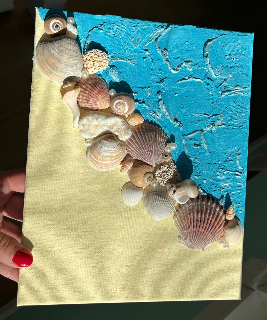 Handmade Seashell Beach Canvas Art - Real Shells From Jersey Shore - Etsy