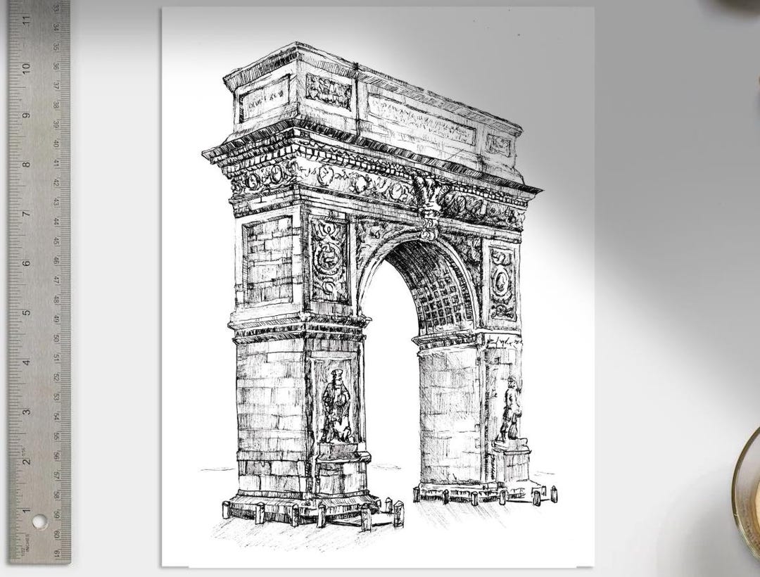 NYC Ink Drawing – Washington Square Arch, Black & White Landmark ...