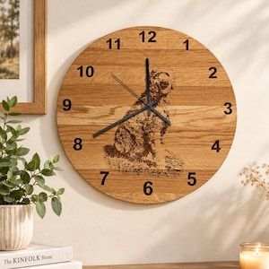 Personalized Oak Wall Clock, 3D Engraved Photo, Custom Timepiece
