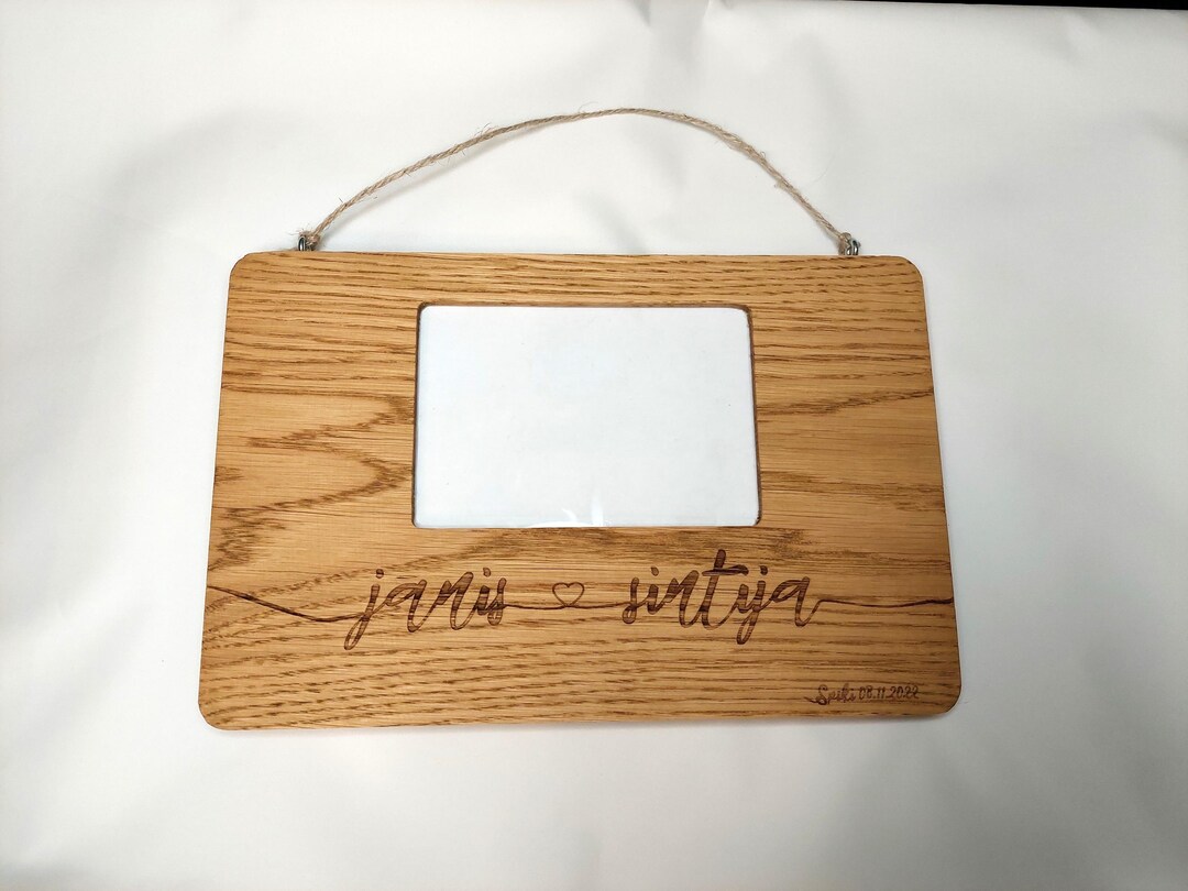 Personalized Oak Photo Frame, Engraved Names, Picture Frame, Handmade ...