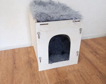 Casa de madera para gatos, cama moderna para mascotas