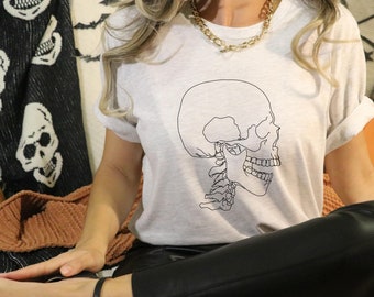 Skeleton Halloween Line Art Shirt, Skeleton Tee, Minimalist Shirt, Halloween Shirt, Spooky Season, Spooky Shirt, Gift For Him, Gift For Her