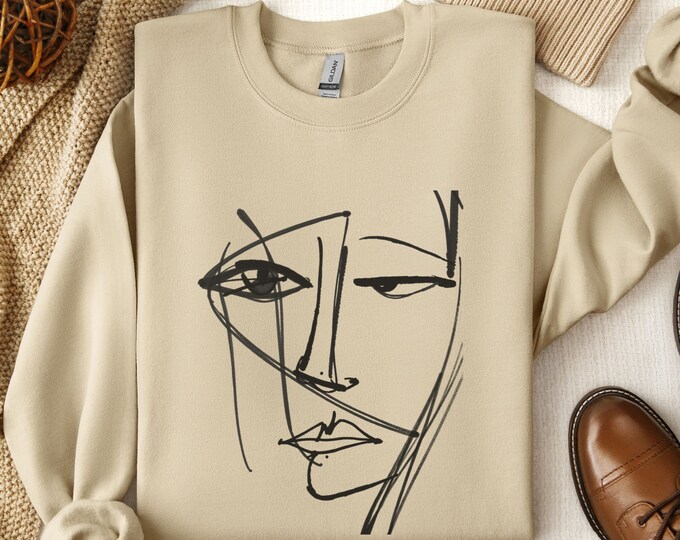 Abstract Drawing Sweatshirt, Face Drawing Shirt, Line Art Clothing for ...
